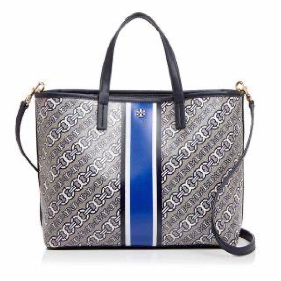 Tory Burch Gemini Link Bias Small Tote Blue & Grey - Picture 3 of 12